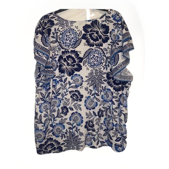 Rachel Zoe Women’s Blue Floral Flutter Sleeve V Neck Blouse Top Size 2X NEW - Picture 4 of 9